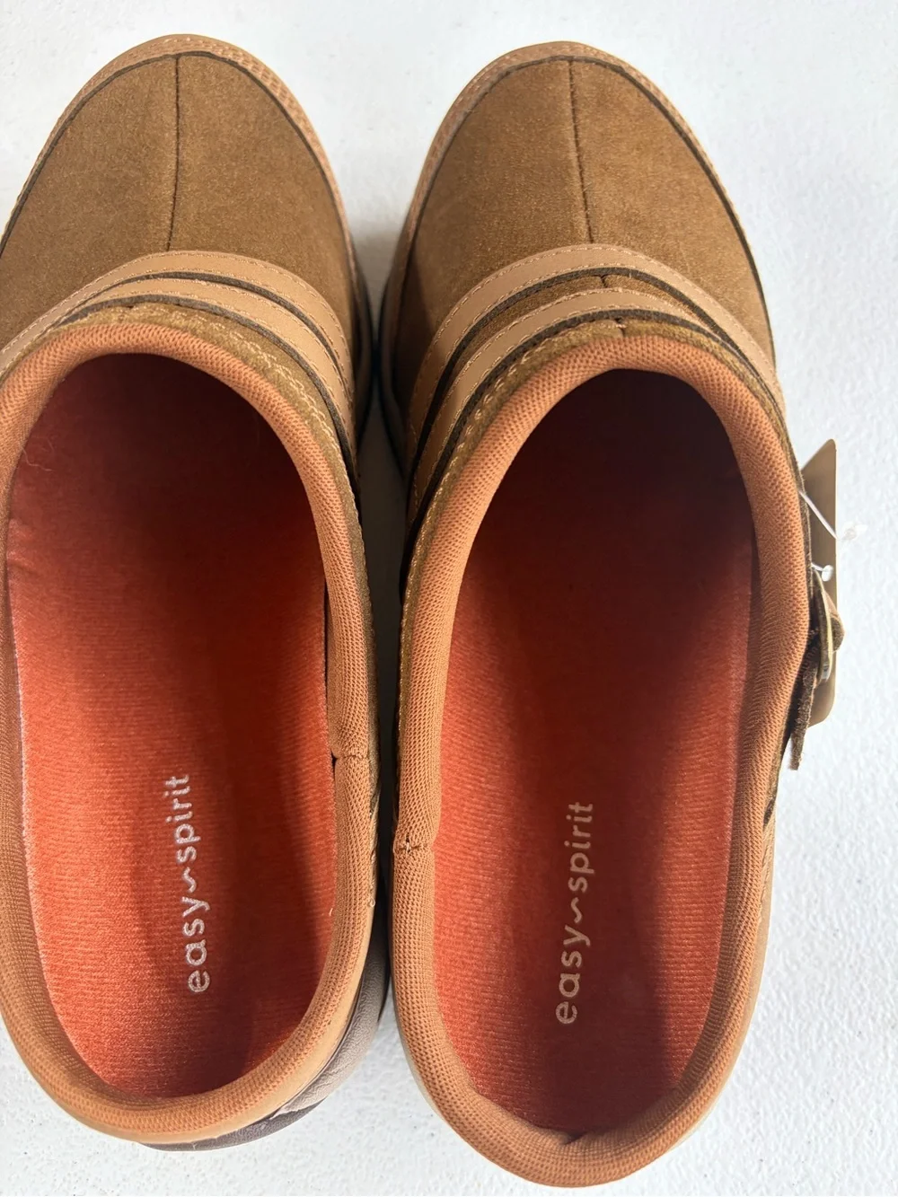 Easy Spirit women’s Suede Slip-On Loafers in Chestnut Brown